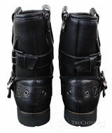 Botas masculinas de cano curto estilo punk rock gótico emo com zíper, em couro marrom e preto com fivela.