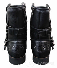 Botas masculinas de cano curto estilo punk rock gótico emo com zíper, em couro marrom e preto com fivela.