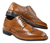 Sapatos Oxford Brogue Masculinos em Couro com Cadarço, Costura Goodyear, Tons de Bege, Marrom e Bordô