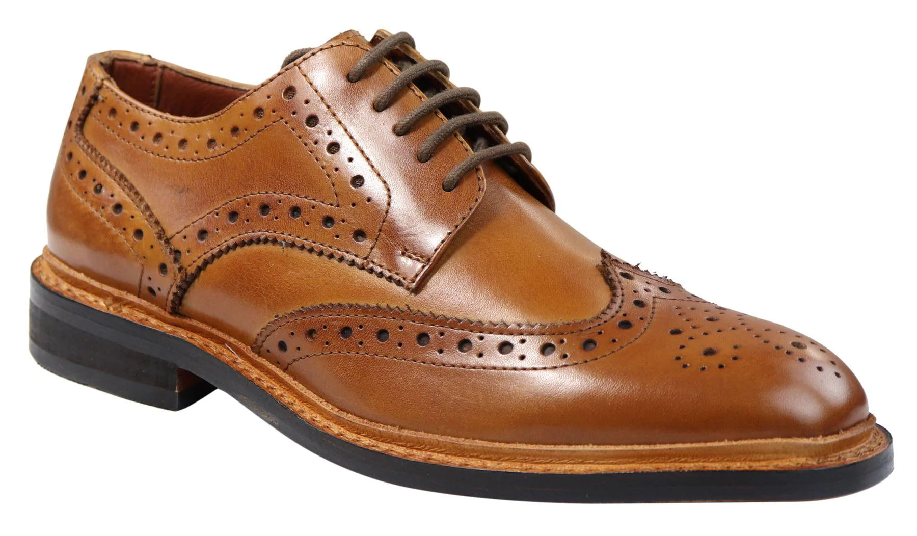 Sapatos Oxford Brogue Masculinos em Couro com Cadarço, Costura Goodyear, Tons de Bege, Marrom e Bordô
