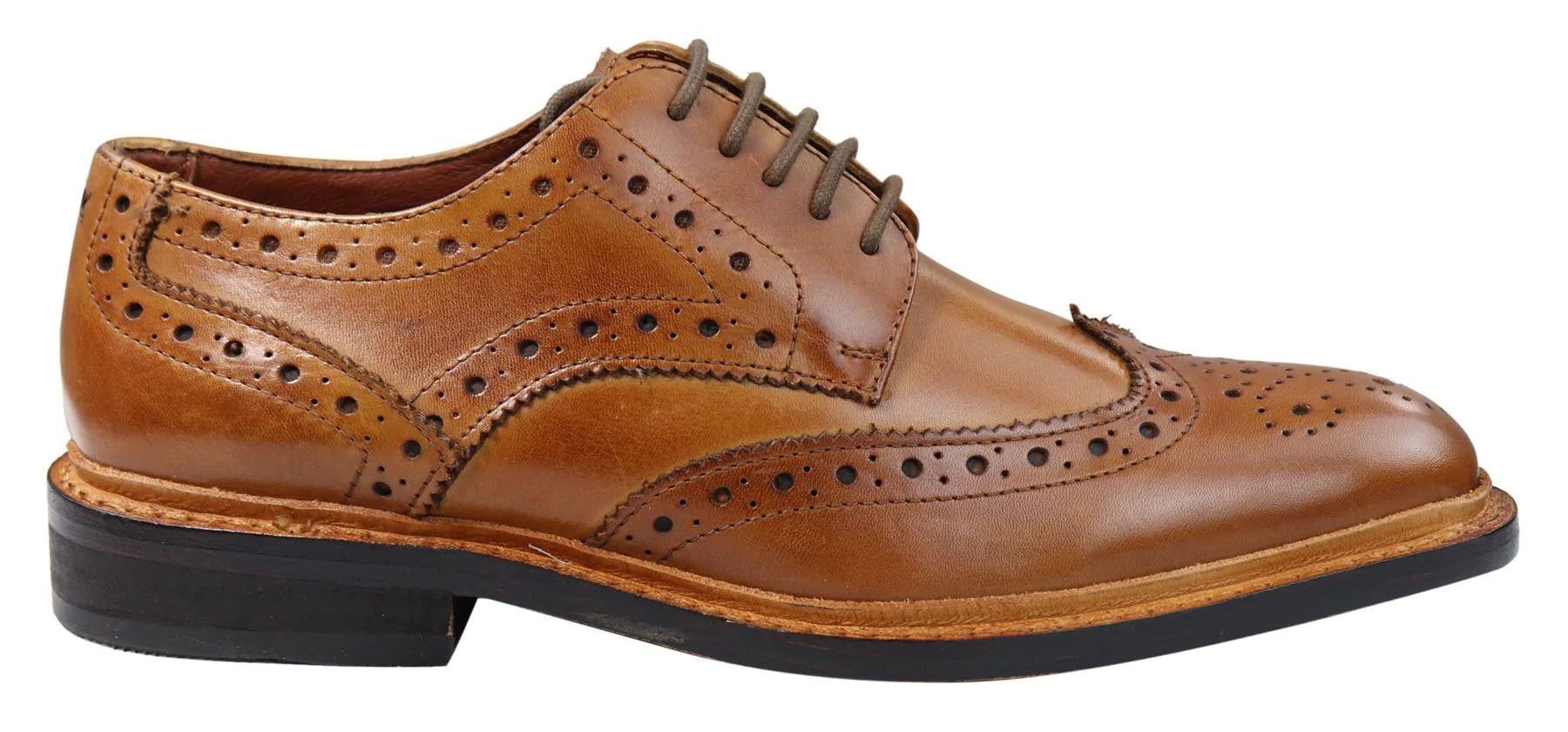 Sapatos Oxford Brogue Masculinos em Couro com Cadarço, Costura Goodyear, Tons de Bege, Marrom e Bordô