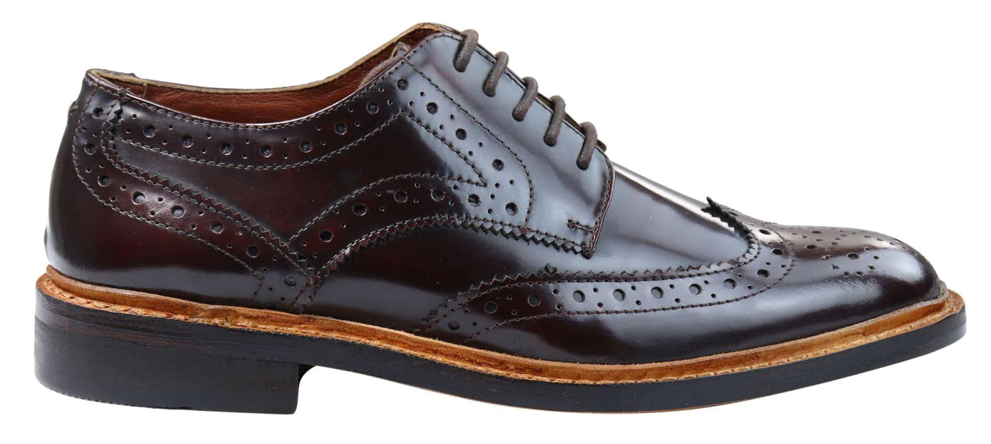 Sapatos Oxford Brogue Masculinos em Couro com Cadarço, Costura Goodyear Welt, Tons de Bege, Marrom e Bordô