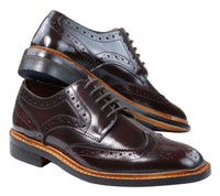 Sapatos Oxford Brogue Masculinos em Couro com Cadarço, Costura Goodyear Welt, Tons de Bege, Marrom e Bordô