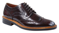 Sapatos Oxford Brogue Masculinos em Couro com Cadarço, Costura Goodyear Welt, Tons de Bege, Marrom e Bordô