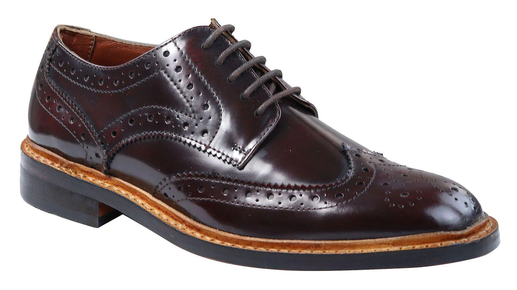 Sapatos Oxford Brogue Masculinos em Couro com Cadarço, Costura Goodyear Welt, Tons de Bege, Marrom e Bordô