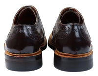 Sapatos Oxford Brogue Masculinos em Couro com Cadarço, Costura Goodyear Welt, Tons de Bege, Marrom e Bordô