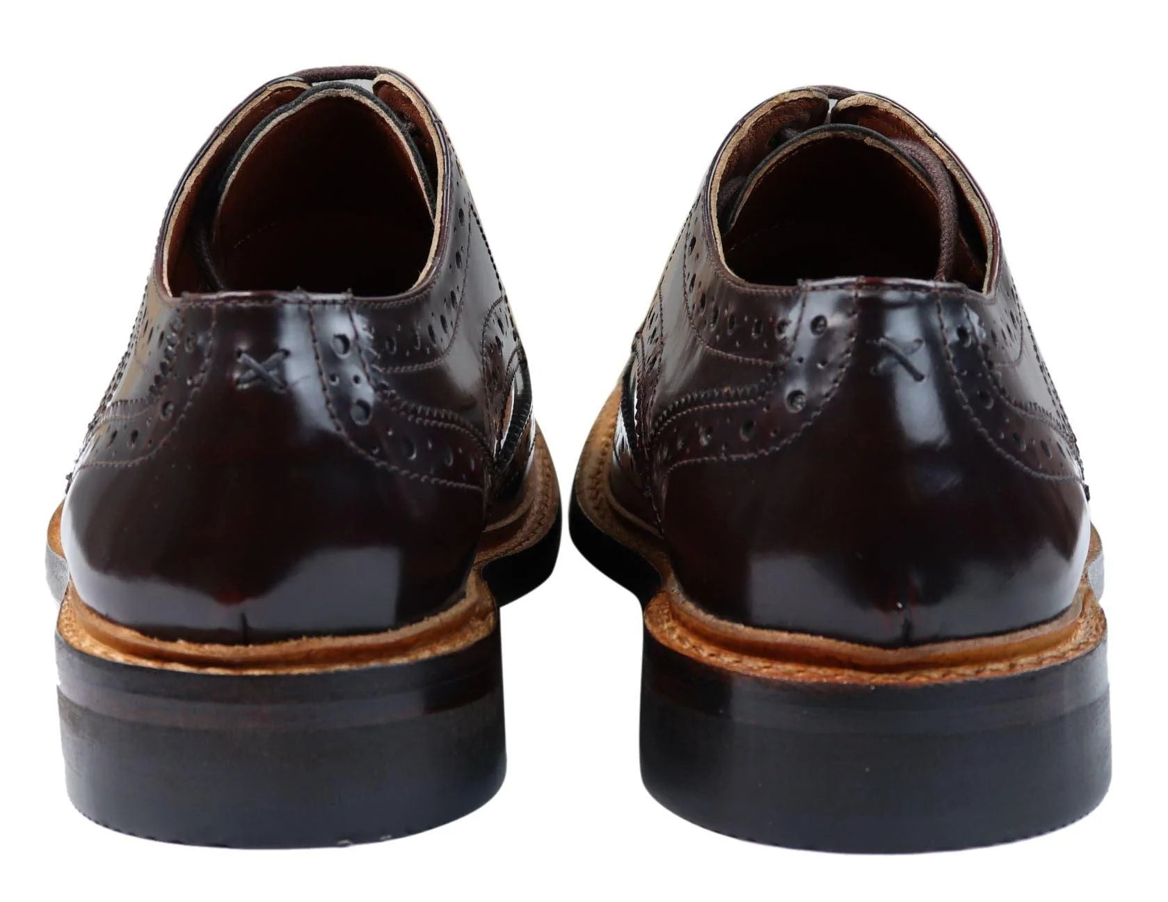 Sapatos Oxford Brogue Masculinos em Couro com Cadarço, Costura Goodyear Welt, Tons de Bege, Marrom e Bordô