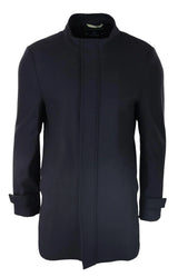 Casaco masculino preto 3/4 de comprimento com capuz removível, elegante e casual, para o inverno, em lã quente.