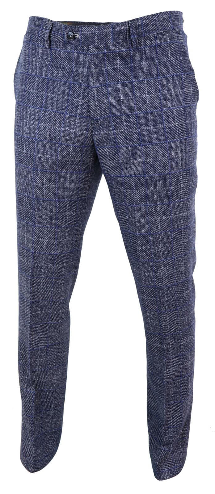 Calças masculinas vintage xadrez azul - Cavani Miles