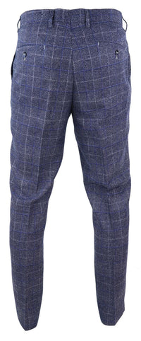 Calças masculinas vintage xadrez azul - Cavani Miles