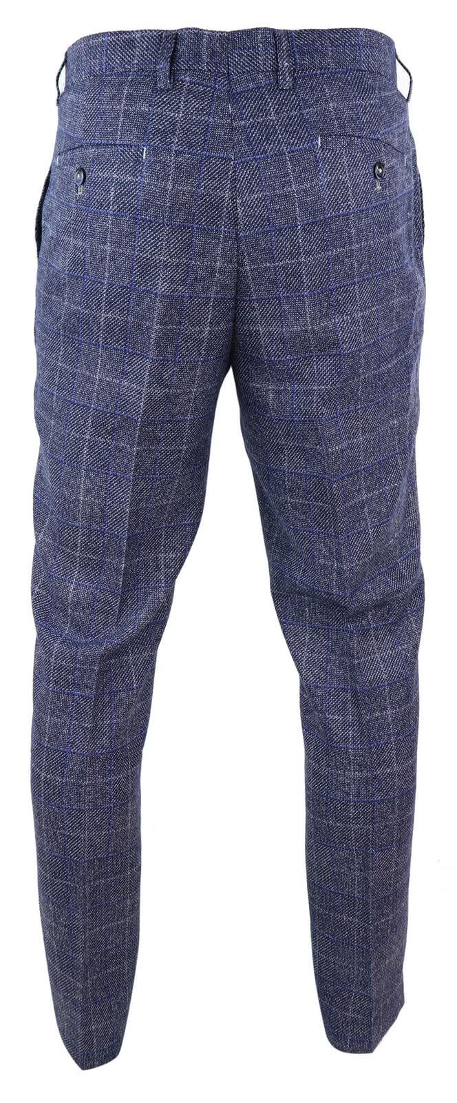 Calças masculinas vintage xadrez azul - Cavani Miles