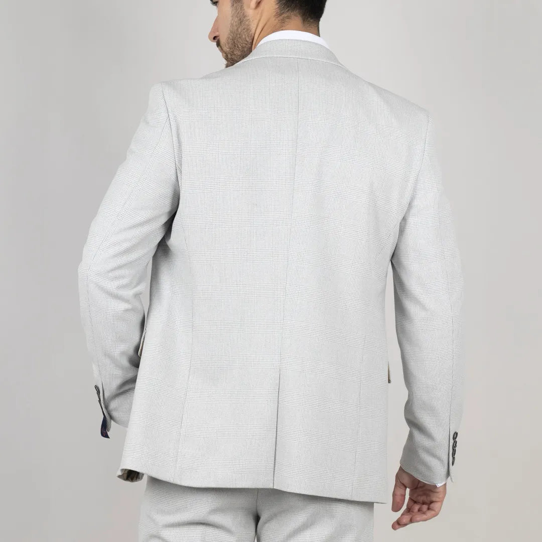 Miller - Terno masculino cinza xadrez de 3 peças com corte sob medida.