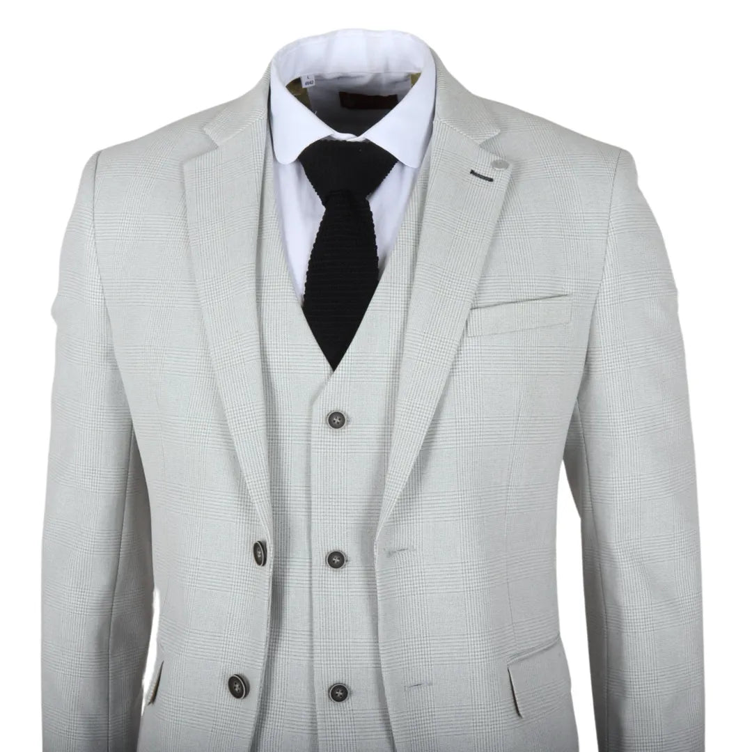 Miller - Terno masculino cinza xadrez de 3 peças com corte sob medida.