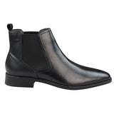 Botas Chelsea masculinas pretas de couro legítimo, estilo casual elegante.