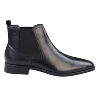 Botas Chelsea masculinas pretas de couro legítimo, estilo casual elegante.