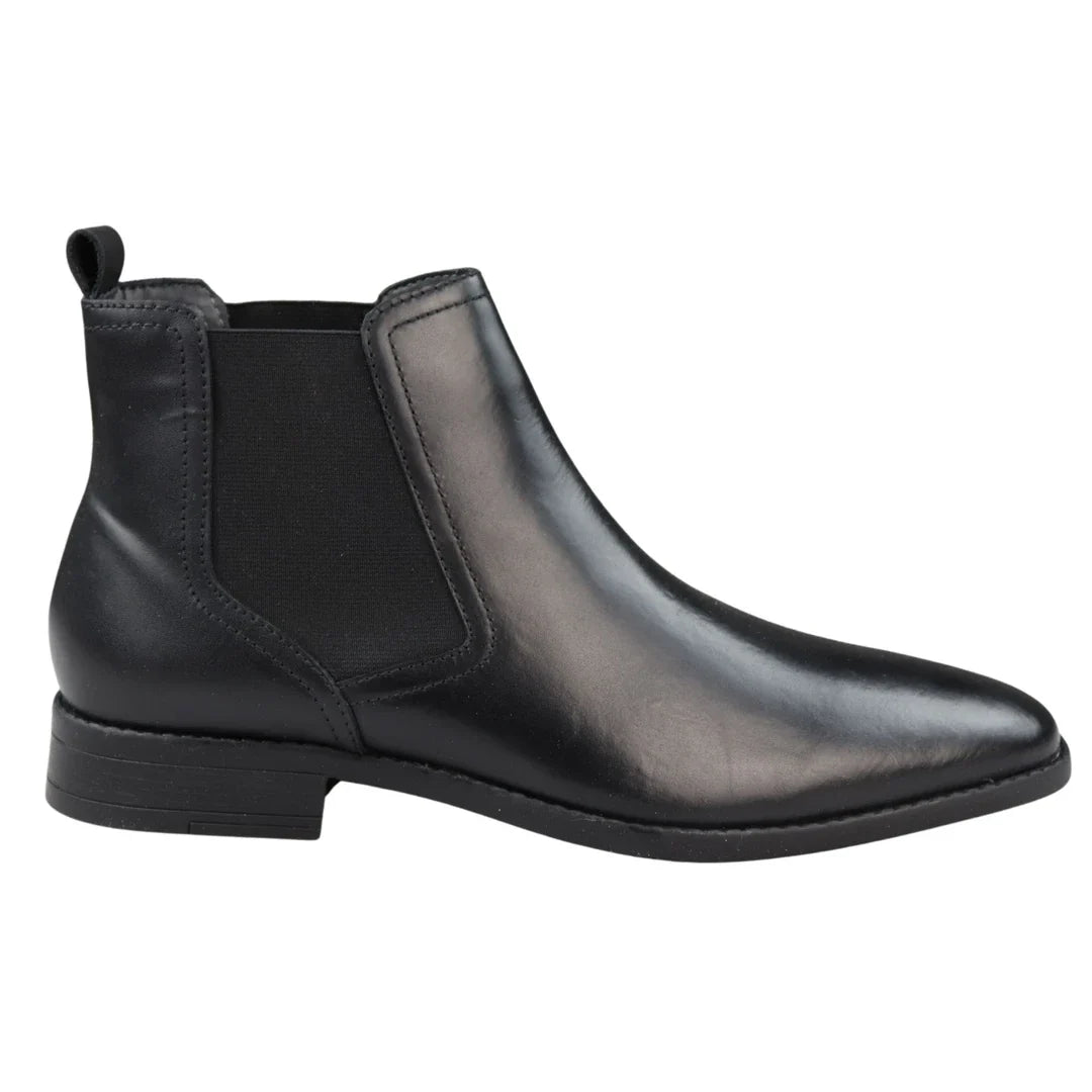 Botas Chelsea masculinas pretas de couro legítimo, estilo casual elegante.