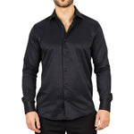 Camisa Oxford masculina preta com punho duplo