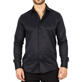 Camisa Oxford masculina preta com punho duplo