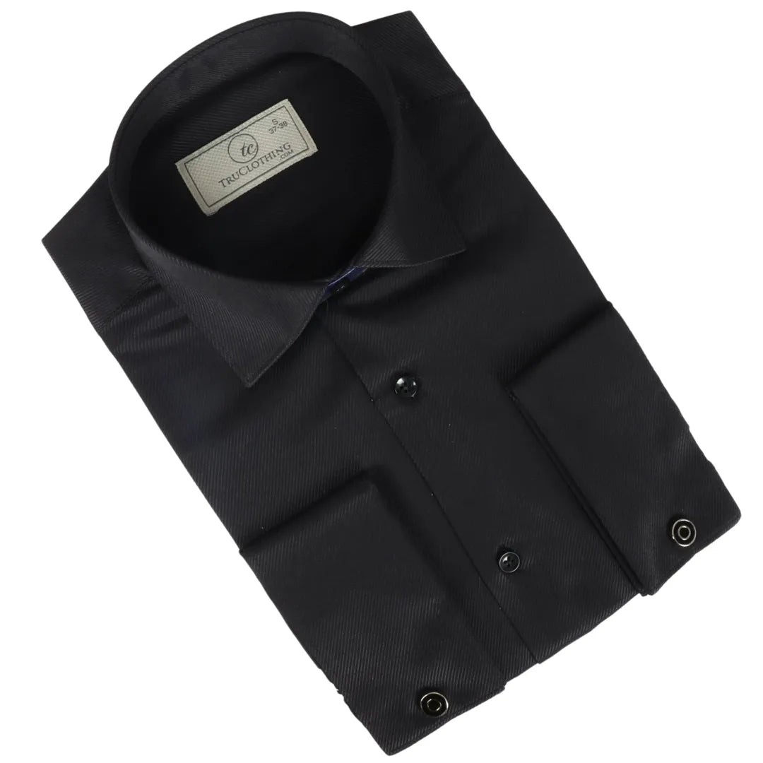 Camisa Oxford masculina preta com punho duplo