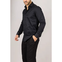 Camisa Oxford masculina preta com punho duplo