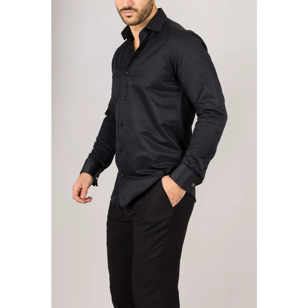 Camisa Oxford masculina preta com punho duplo