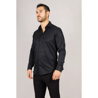 Camisa Oxford masculina preta com punho duplo