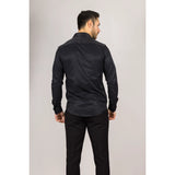 Camisa Oxford masculina preta com punho duplo