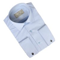 Camisa Oxford masculina azul com punho duplo