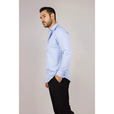 Camisa Oxford masculina azul com punho duplo