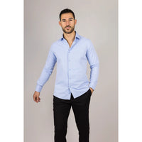 Camisa Oxford masculina azul com punho duplo