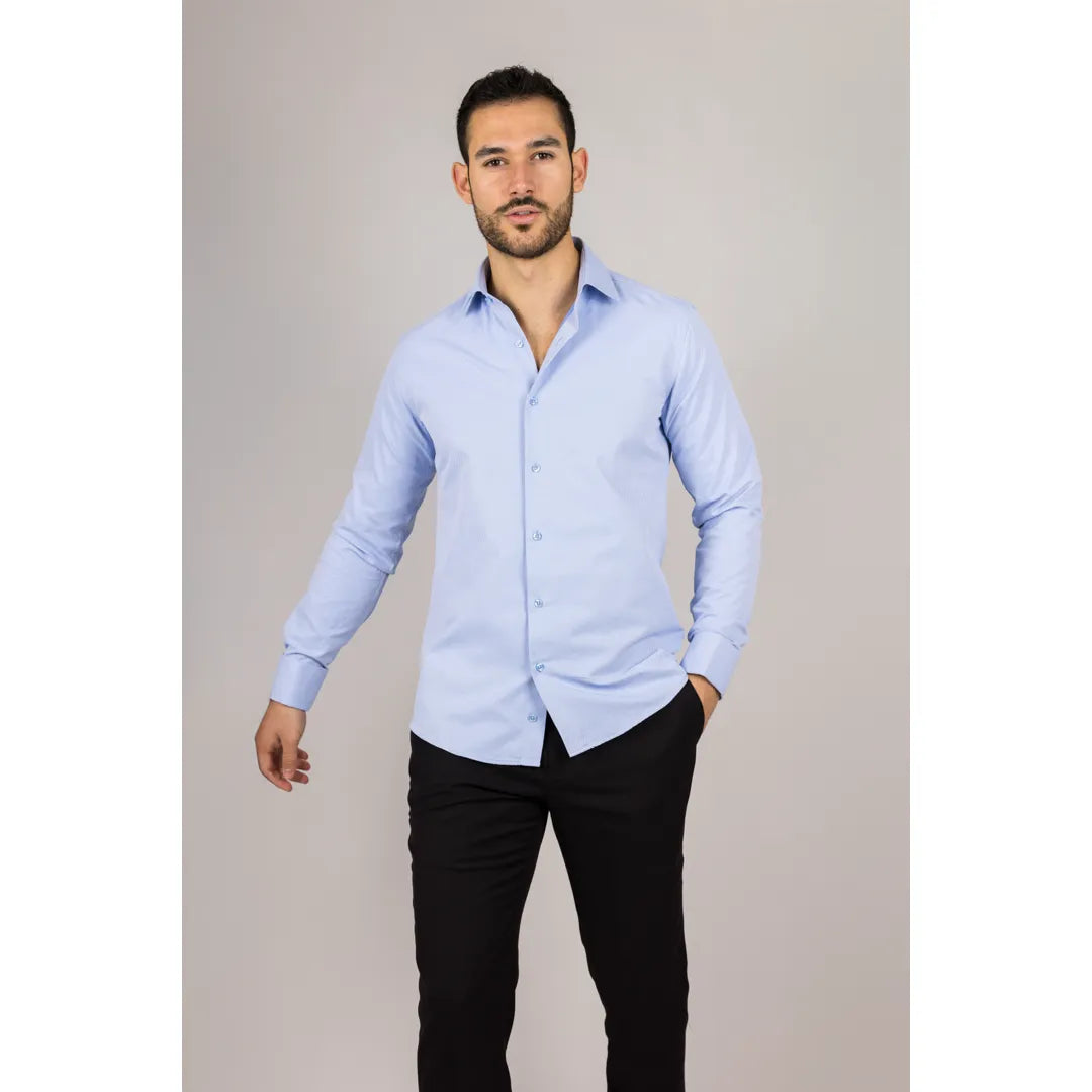 Camisa Oxford masculina azul com punho duplo