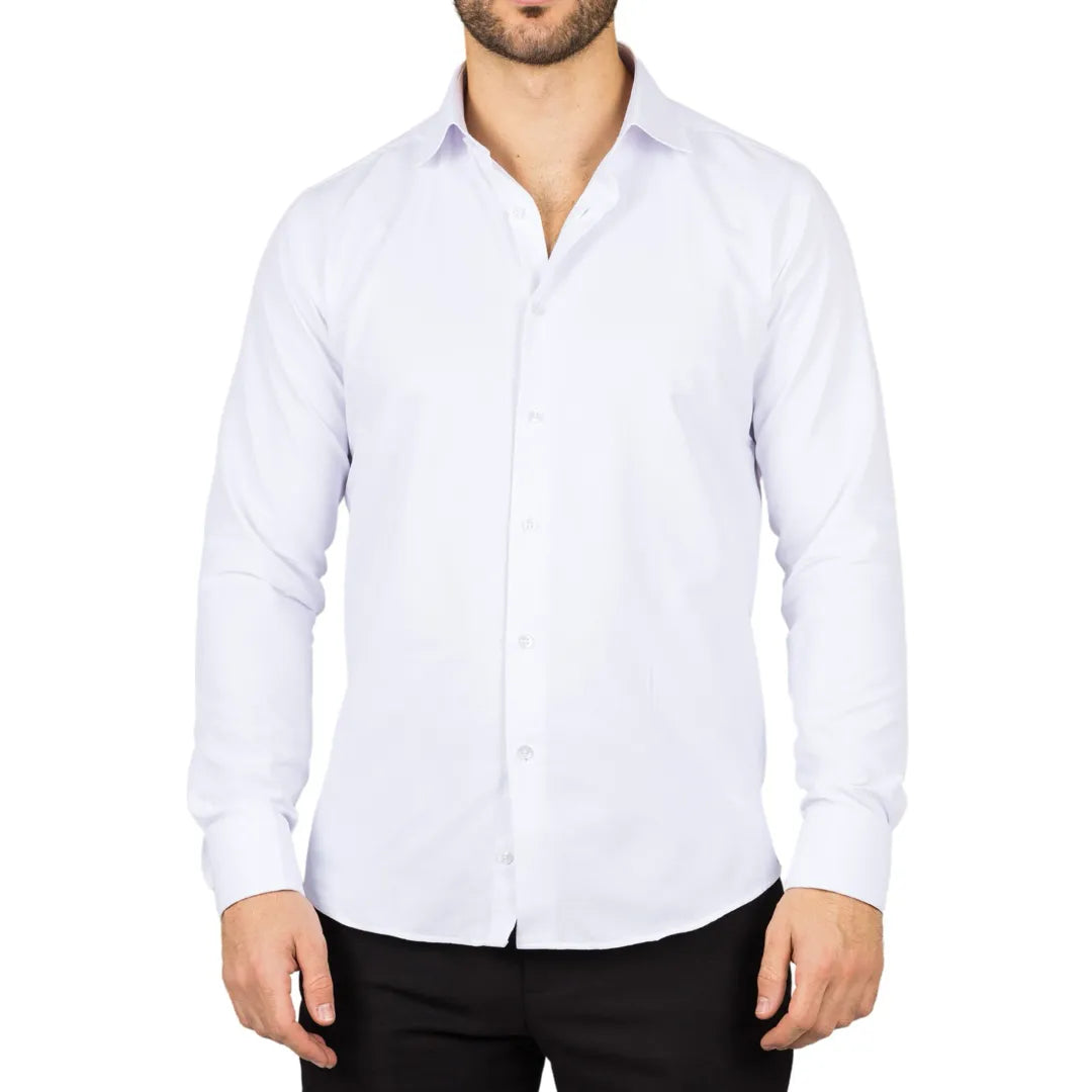 Camisa Oxford masculina branca com punho duplo