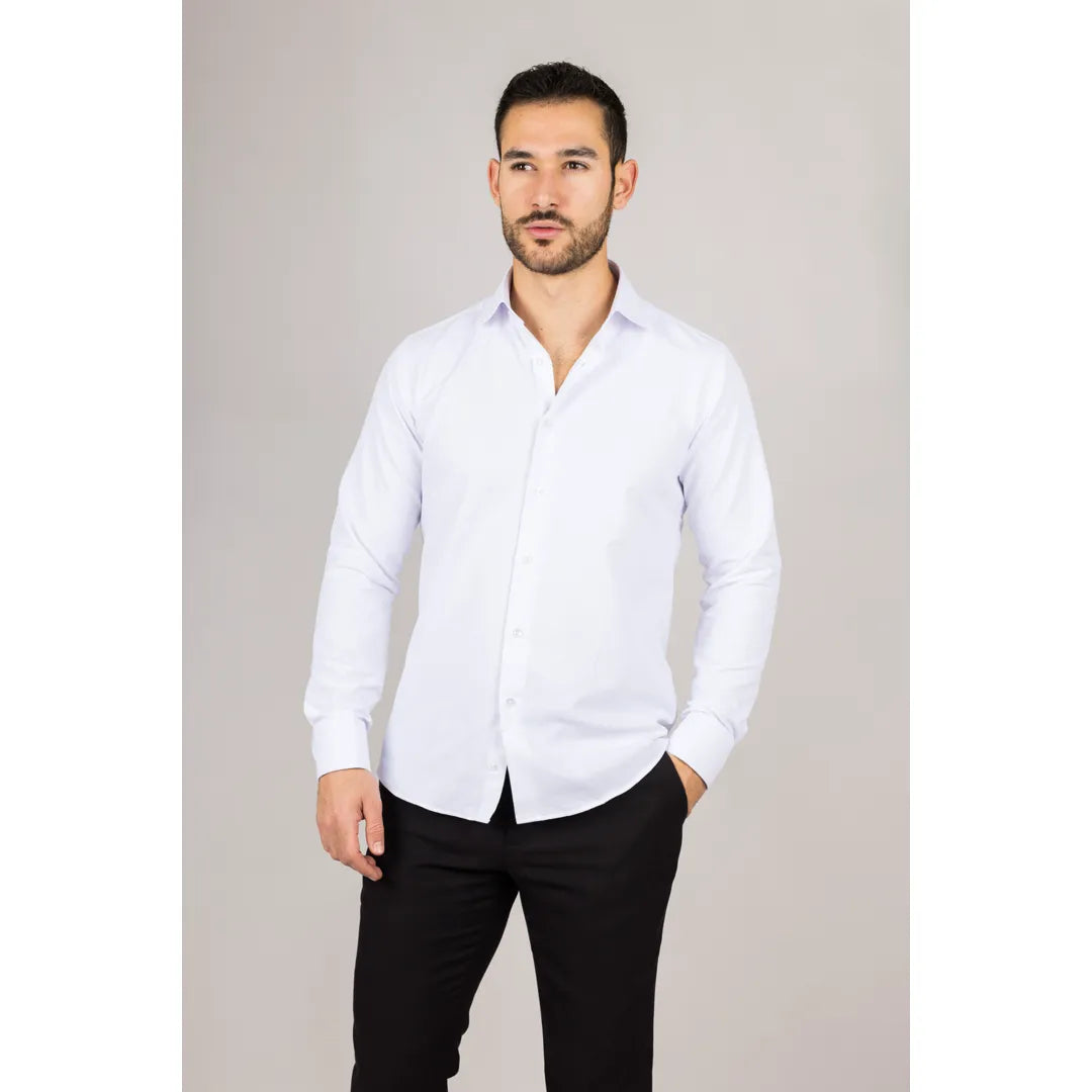 Camisa Oxford masculina branca com punho duplo