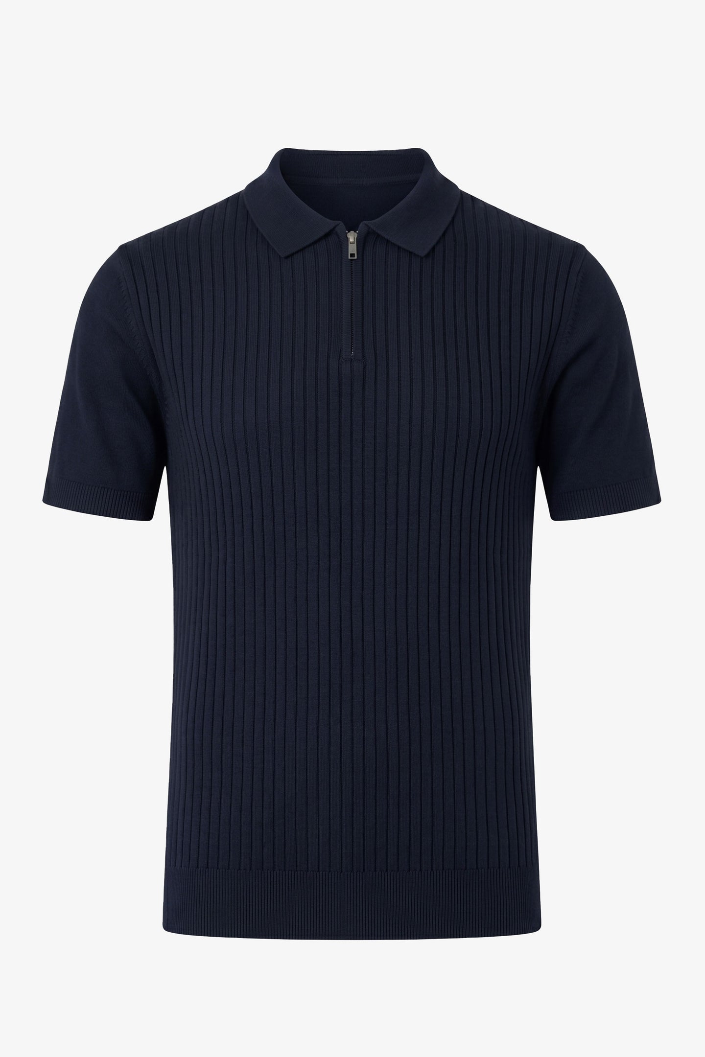 Camisa polo azul-marinho de malha com zíper para homens