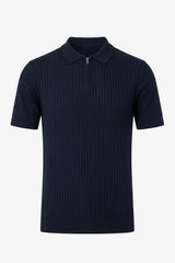 Camisa polo azul-marinho de malha com zíper para homens