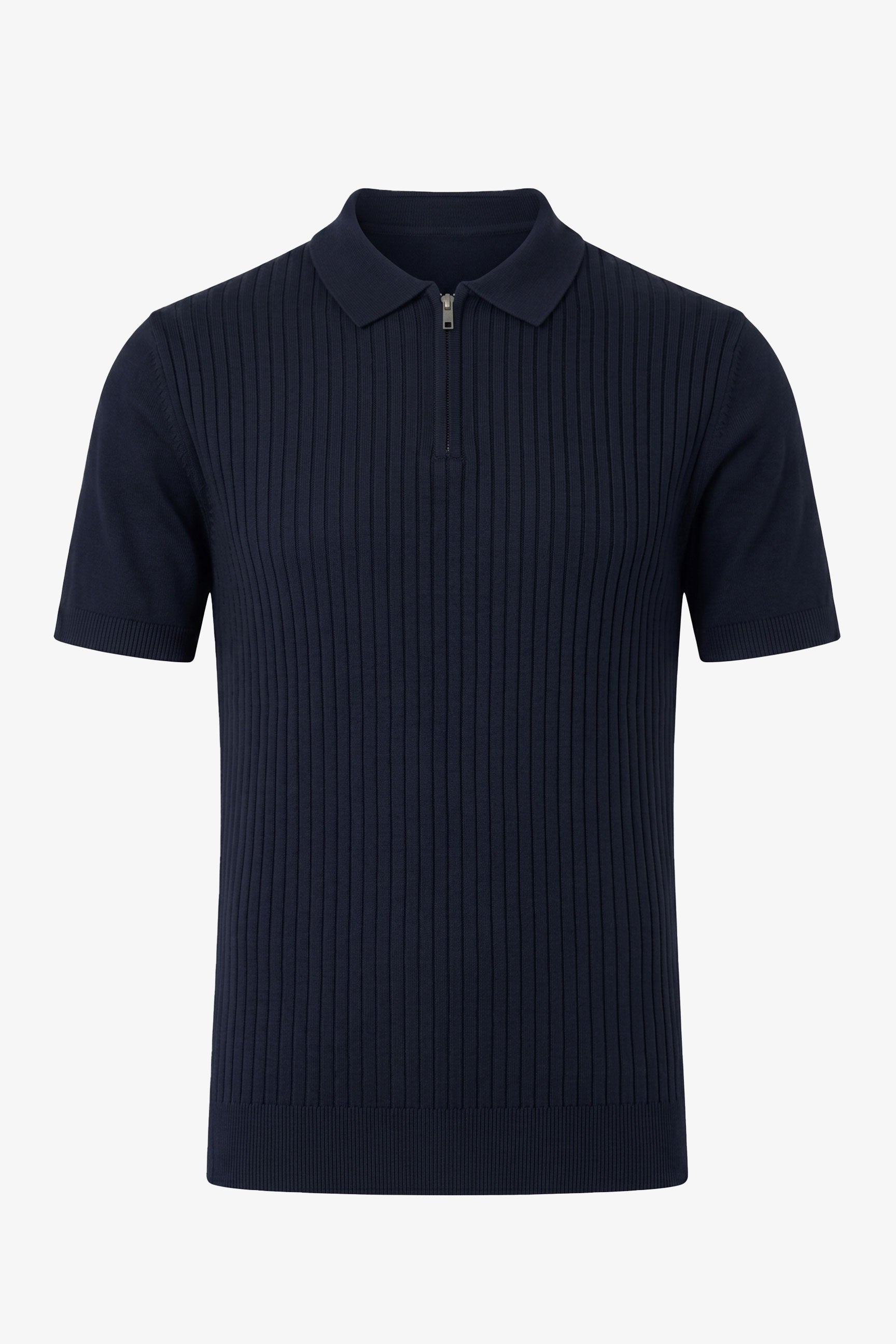 Camisa polo azul-marinho de malha com zíper para homens