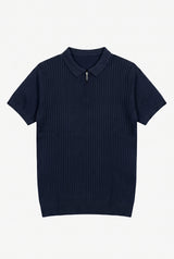 Camisa polo azul-marinho de malha com zíper para homens