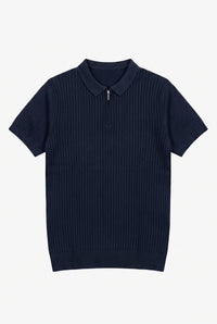 Camisa polo azul-marinho de malha com zíper para homens