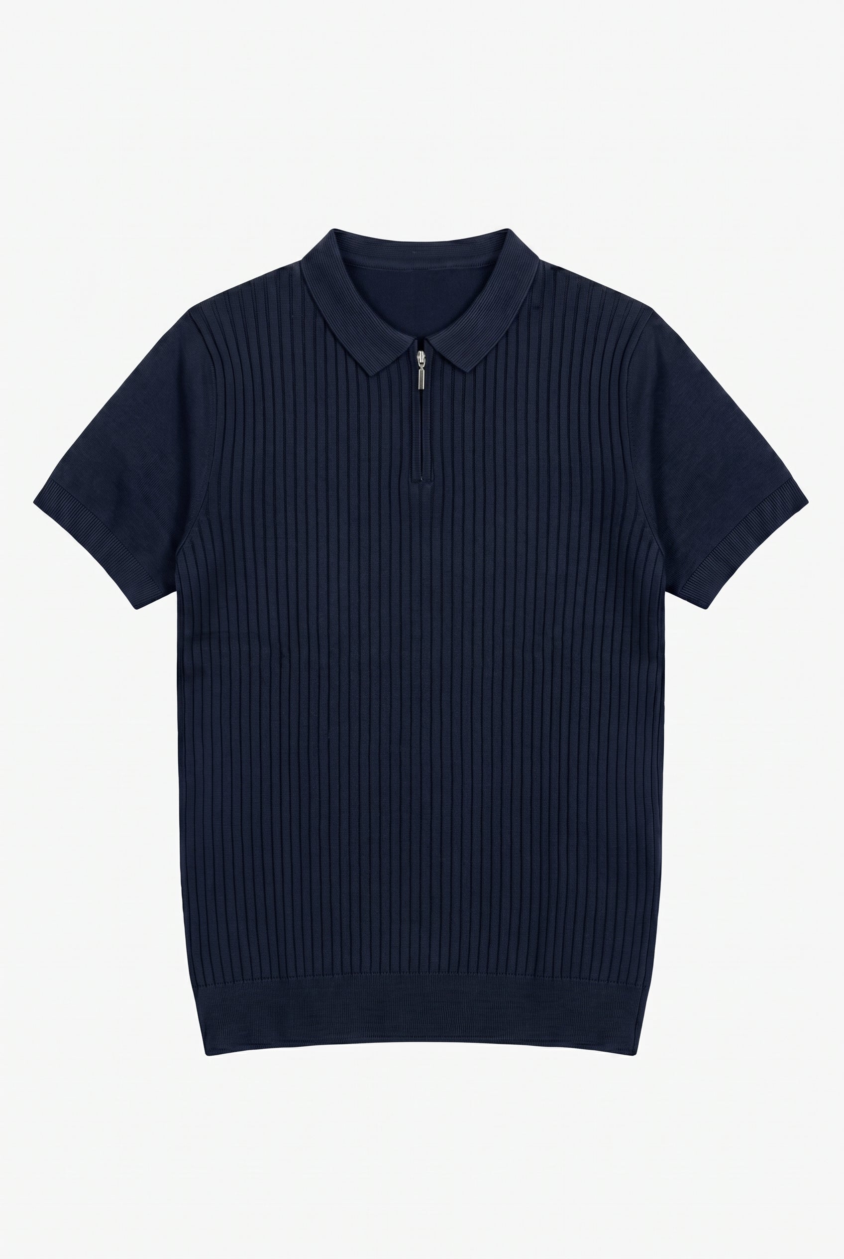 Camisa polo azul-marinho de malha com zíper para homens