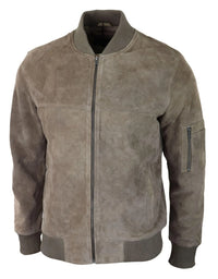 Jaqueta Bomber Masculina de Camurça Genuína em Couro, Estilo Casual Universitário Vintage, Bege