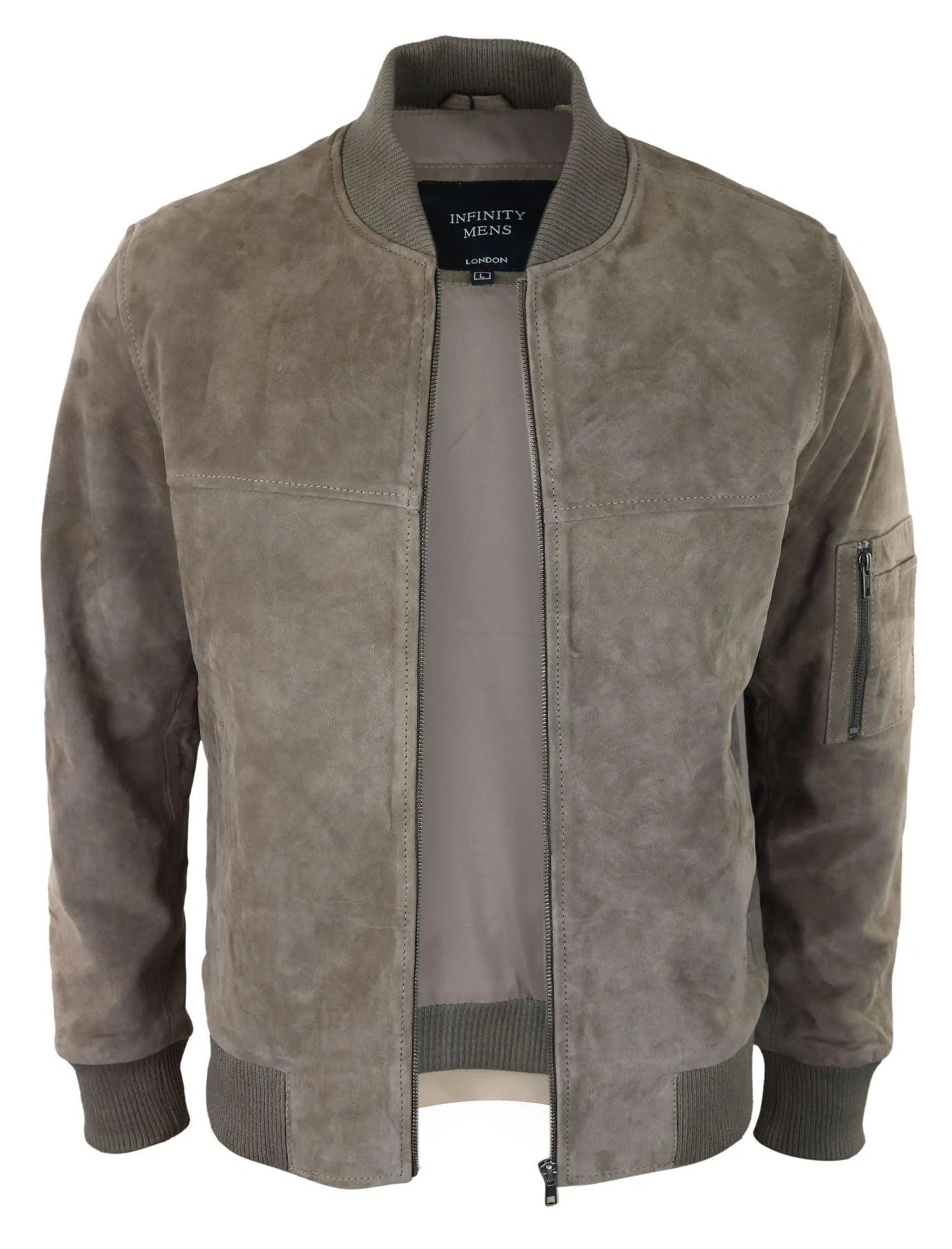 Jaqueta Bomber Masculina de Camurça Genuína em Couro, Estilo Casual Universitário Vintage, Bege