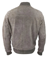 Jaqueta Bomber Masculina de Camurça Genuína em Couro, Estilo Casual Universitário Vintage, Bege