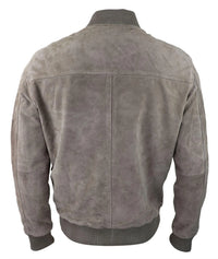 Jaqueta Bomber Masculina de Camurça Genuína em Couro, Estilo Casual Universitário Vintage, Bege