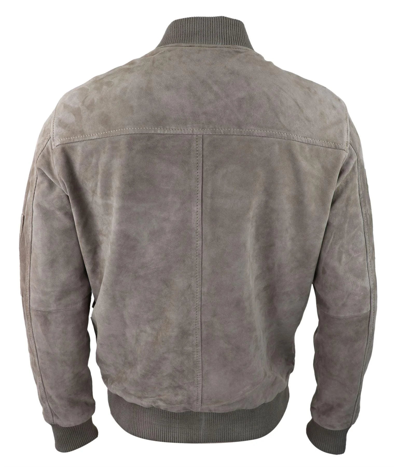 Jaqueta Bomber Masculina de Camurça Genuína em Couro, Estilo Casual Universitário Vintage, Bege