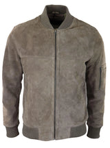 Jaqueta Bomber Masculina de Camurça Genuína em Couro, Estilo Casual Universitário Vintage, Bege