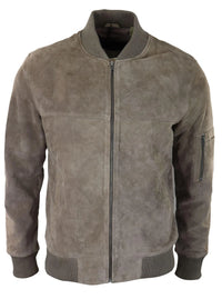 Jaqueta Bomber Masculina de Camurça Genuína em Couro, Estilo Casual Universitário Vintage, Bege