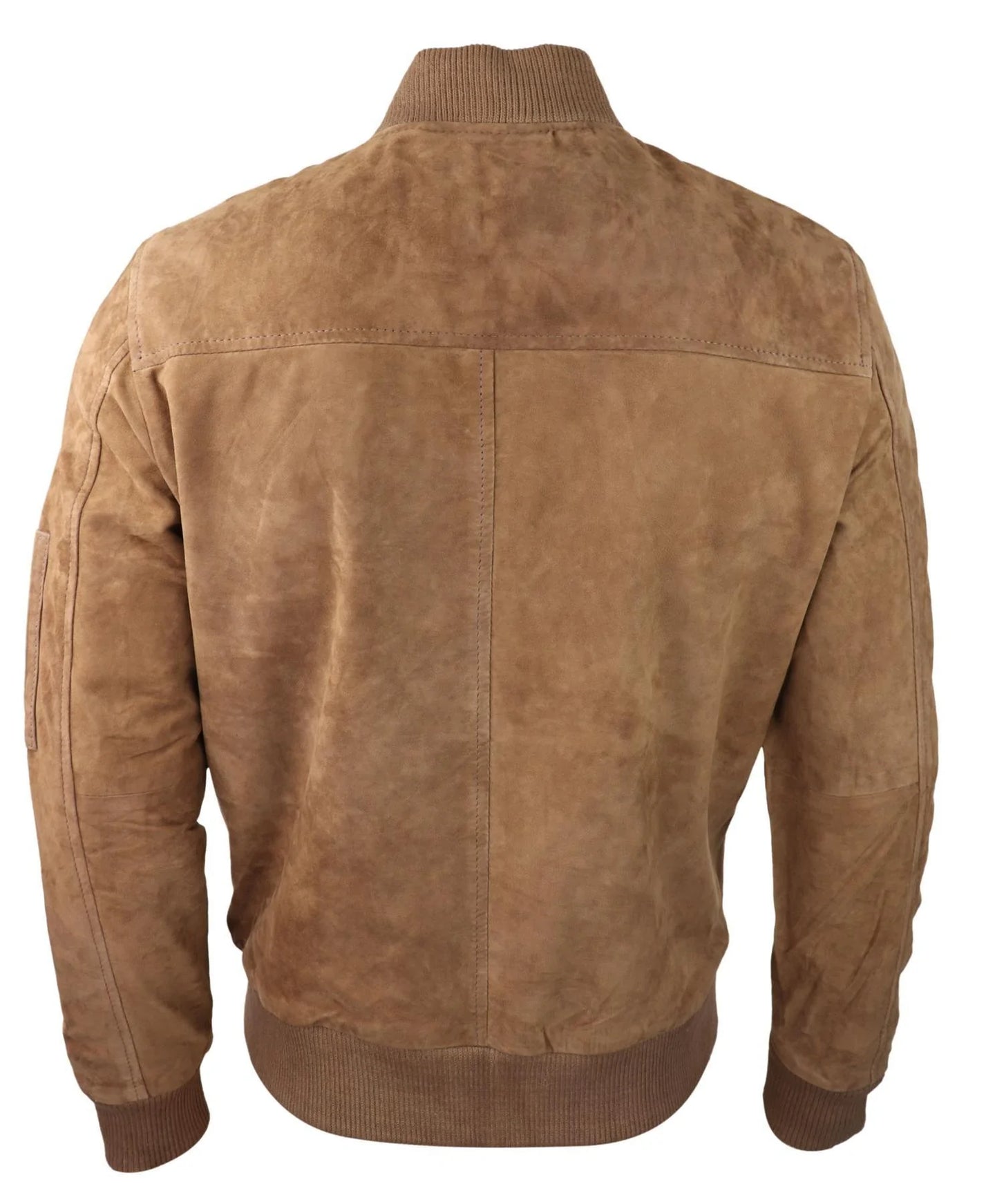 Jaqueta Bomber Masculina de Camurça Genuína em Couro, Estilo Casual Universitário Vintage, Cor Marrom
