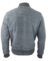 Jaqueta Bomber Masculina de Camurça Genuína em Couro, Estilo Casual Universitário Vintage, Cinza