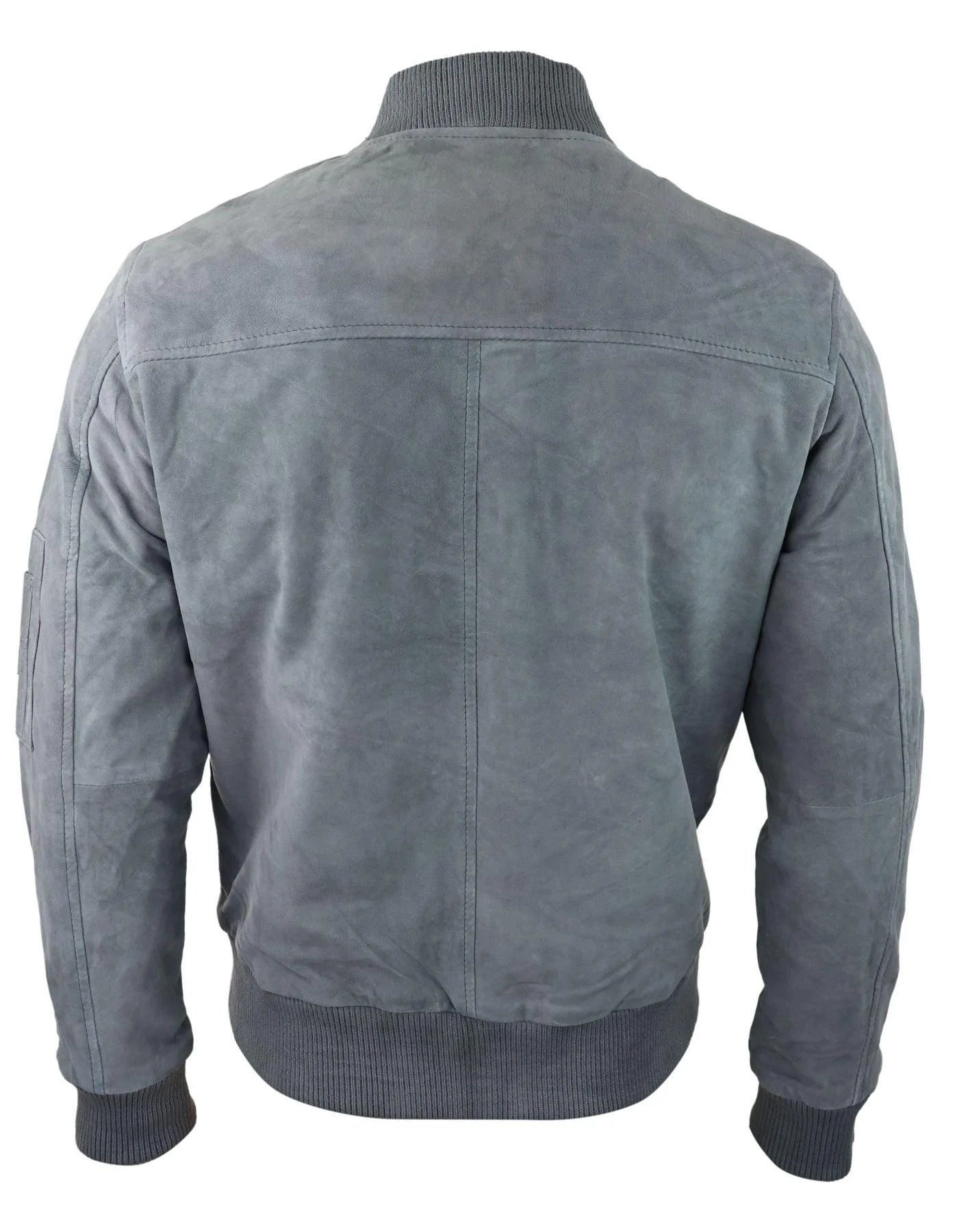 Jaqueta Bomber Masculina de Camurça Genuína em Couro, Estilo Casual Universitário Vintage, Cinza