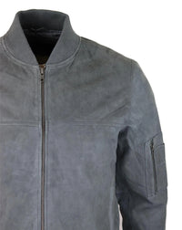Jaqueta Bomber Masculina de Camurça Genuína em Couro, Estilo Casual Universitário Vintage, Cinza